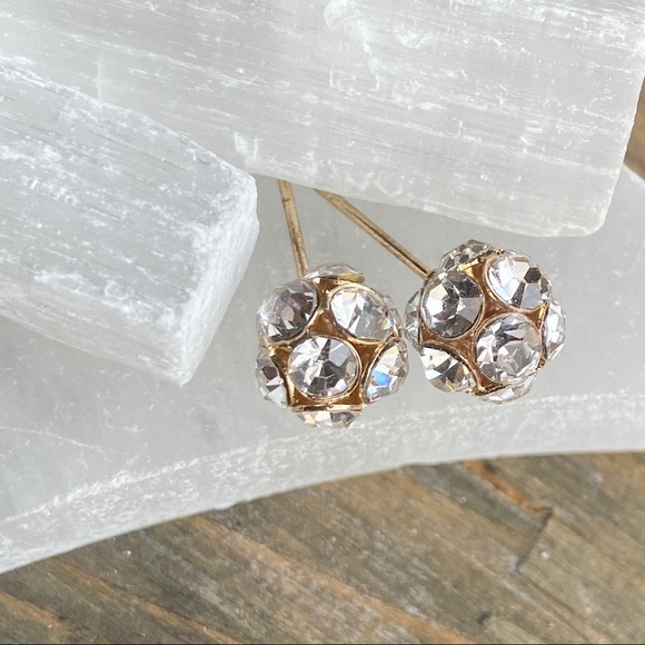 disco ball cubic zirconia pave gold studs - Picture 1 of 1